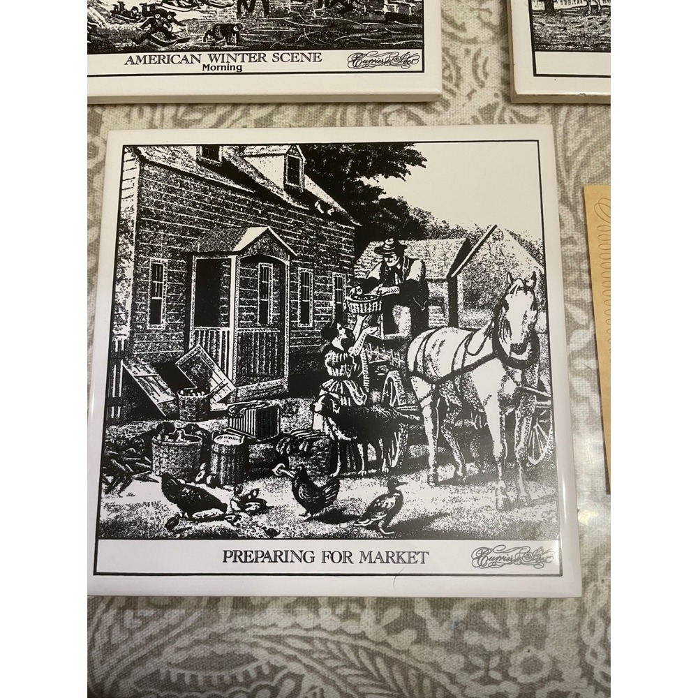 Vintage Currier Ives hot plates wall hanging American Winter Scene Village - Picture 4 of 6